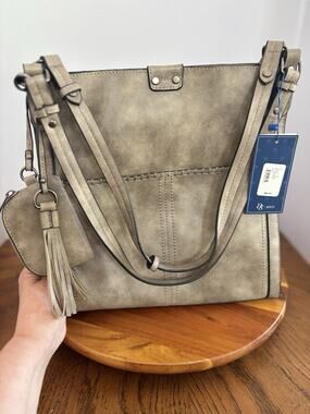DS Bags Y2K Hobo Taupe Tote Shoulder Bag Detachable Strap Tassel Coin Purse